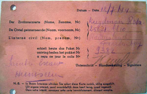 Pic 2: Rosa`s post card to Red Cross, Ravensbruke concentration camp, 1944 

